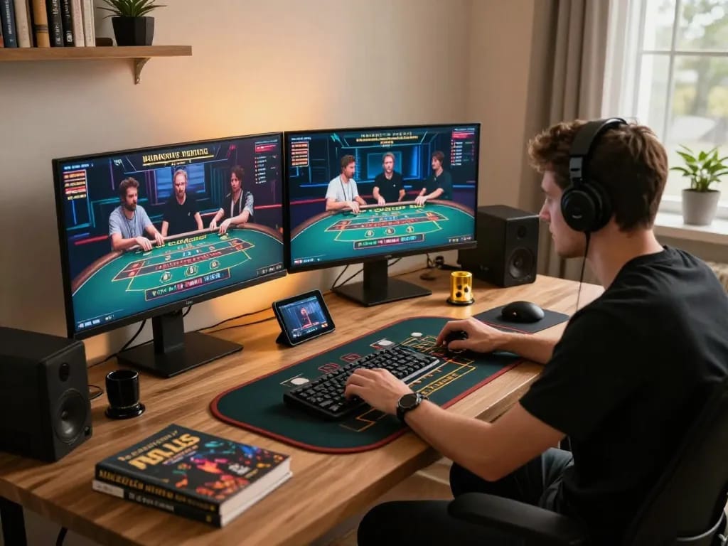 Online player strategizing winning tactics on https://rr88c.org/ for a live casino game at home.