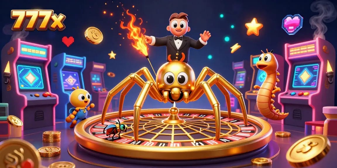 Experience the thrill of betting with 777x as a brave fly engages at a roulette wheel!