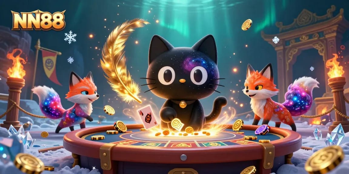 Experience excitement at NN88 casino with a vibrant cosmic scene of winning golden chips.