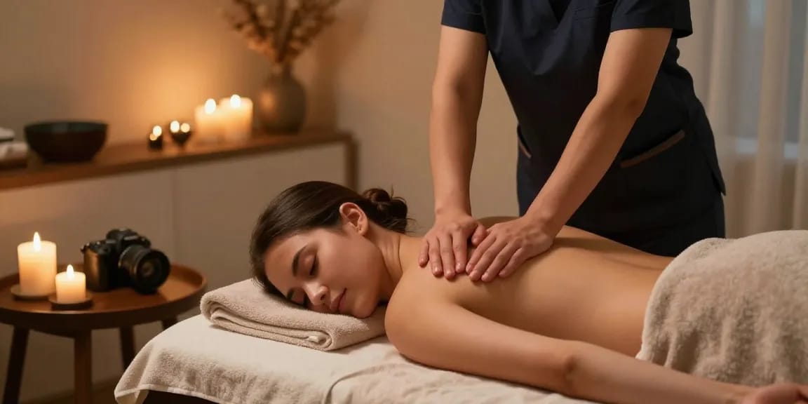 A serene home scene featuring a premium 파주출장마사지 session, highlighting relaxation and professional care.