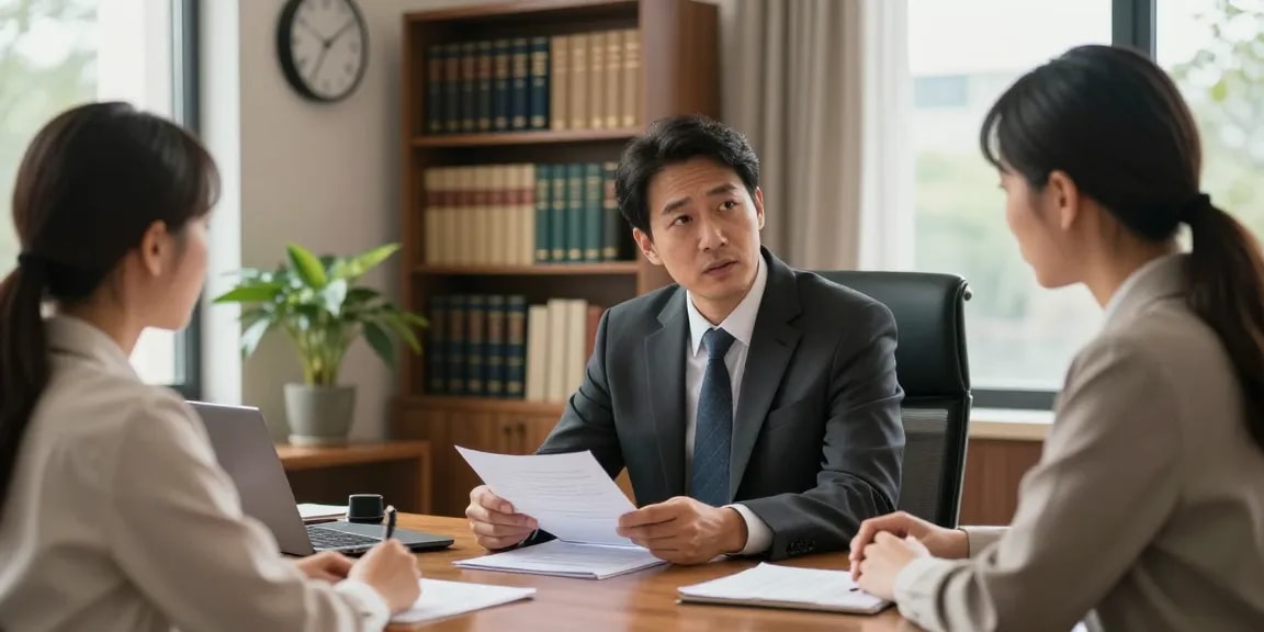 Lawyer consulting with client in professional setting, continue reading this for insights on legal matters.
