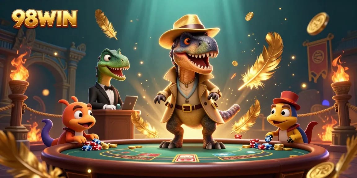 Engage with the thrilling 98WIN casino experience featuring a dinosaur twist at the blackjack table.