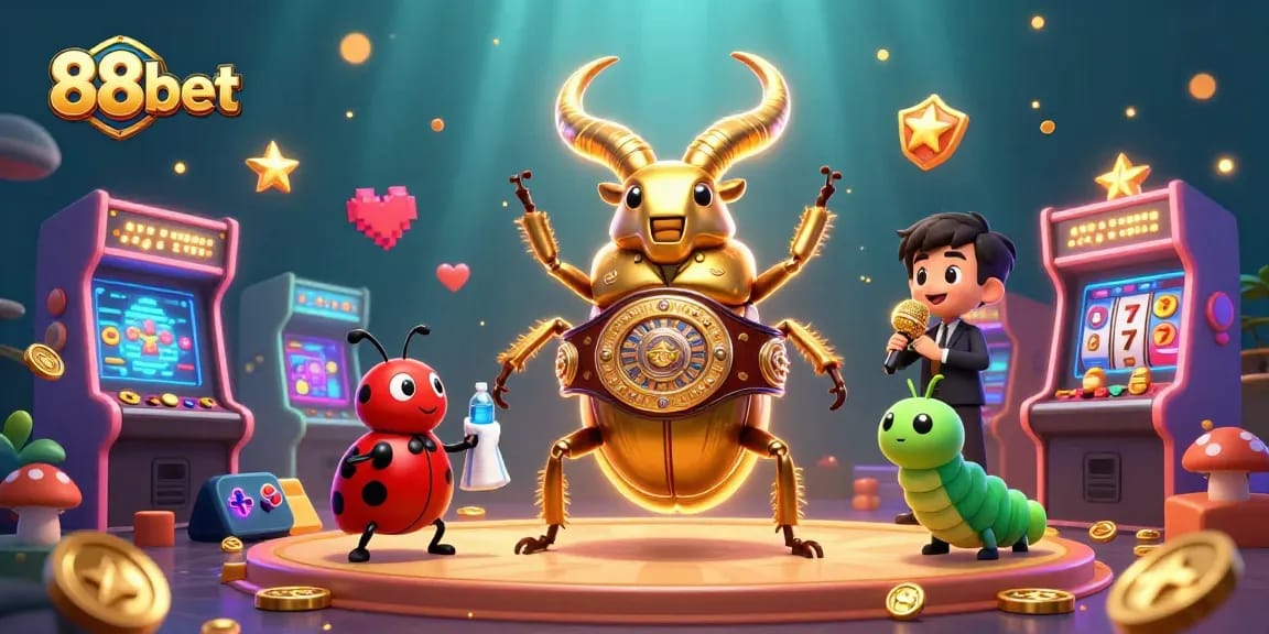 Experience the vibrant world of 88bet with a dynamic whimsical casino scene featuring colorful arcade elements.