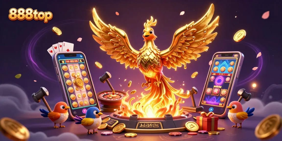 Experience thrilling wins at 888top with a golden phoenix and exciting game elements.