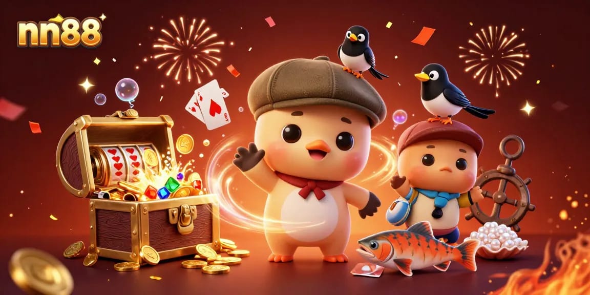 Experience the excitement of nn88 slots with our vibrant illustration featuring fun characters amidst underwater treasures.