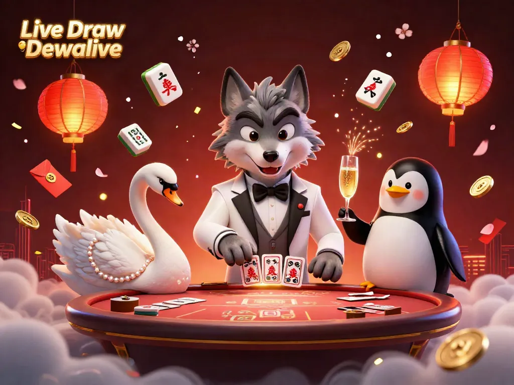 Mengikuti Live Draw Dewalive, anjing wolf berjas putih waktu bermain baccarat dengan angsa dan penguin sommelier.