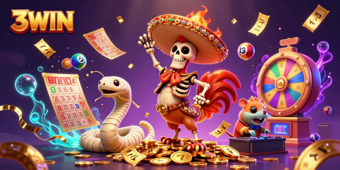 Win big with 3WIN as a vibrant carnival of gambling-themed characters dazzles in 3D.