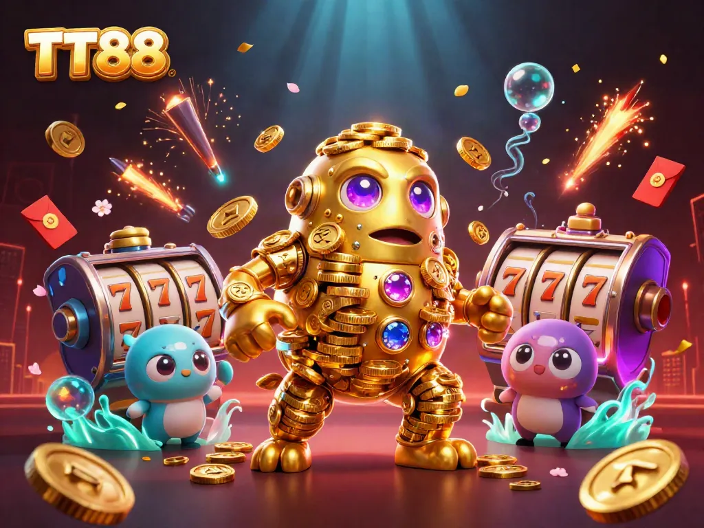 TT88's playful golden golem celebrates casino excitement with vibrant games and dynamic energy.
