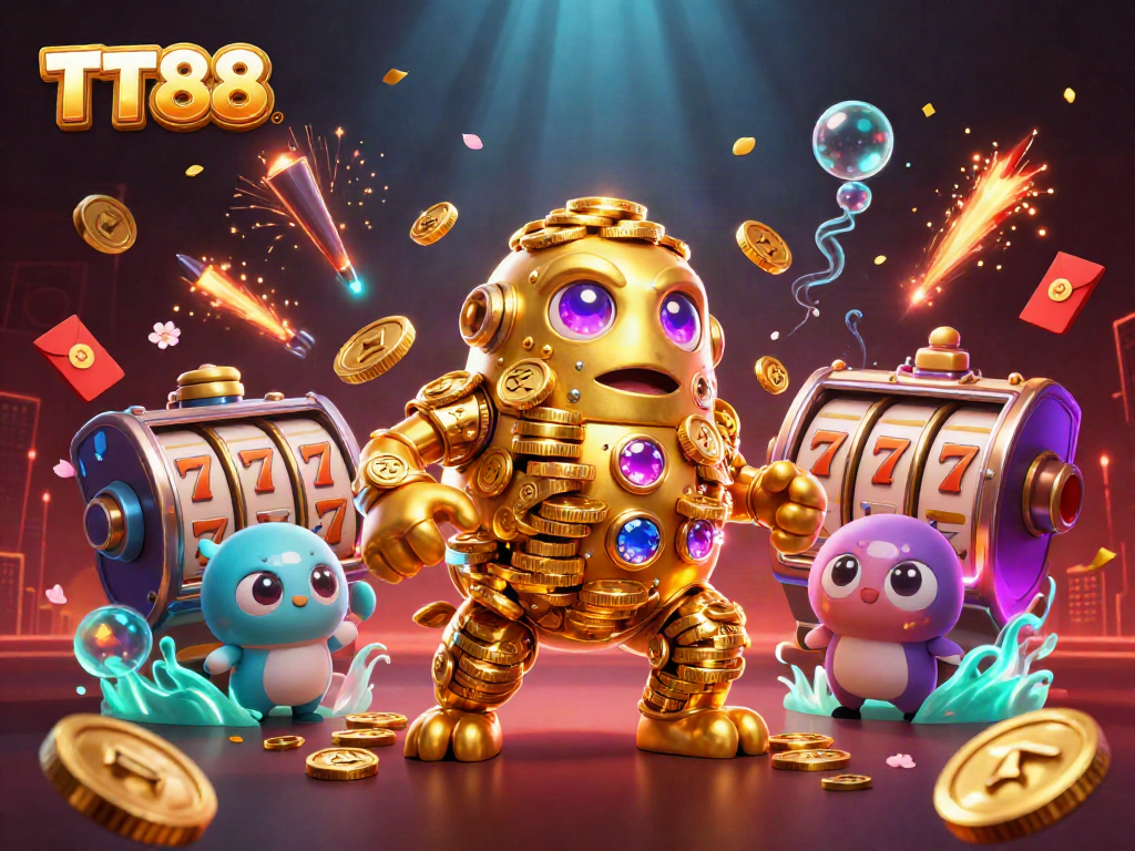 TT88's playful golden golem celebrates casino excitement with vibrant games and dynamic energy.