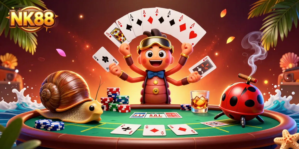 Engage with NK88's thrilling gameplay surrounded by vibrant casino elements and festive characters.