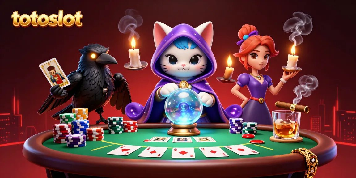 Engage with thrilling totoslot games featuring a mystical scene of a cat, raven, and candle lights.