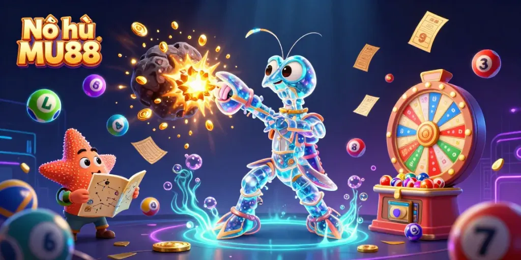 Spin and win with Nổ hũ MU88 featuring vibrant casino elements and a dynamic atmosphere.