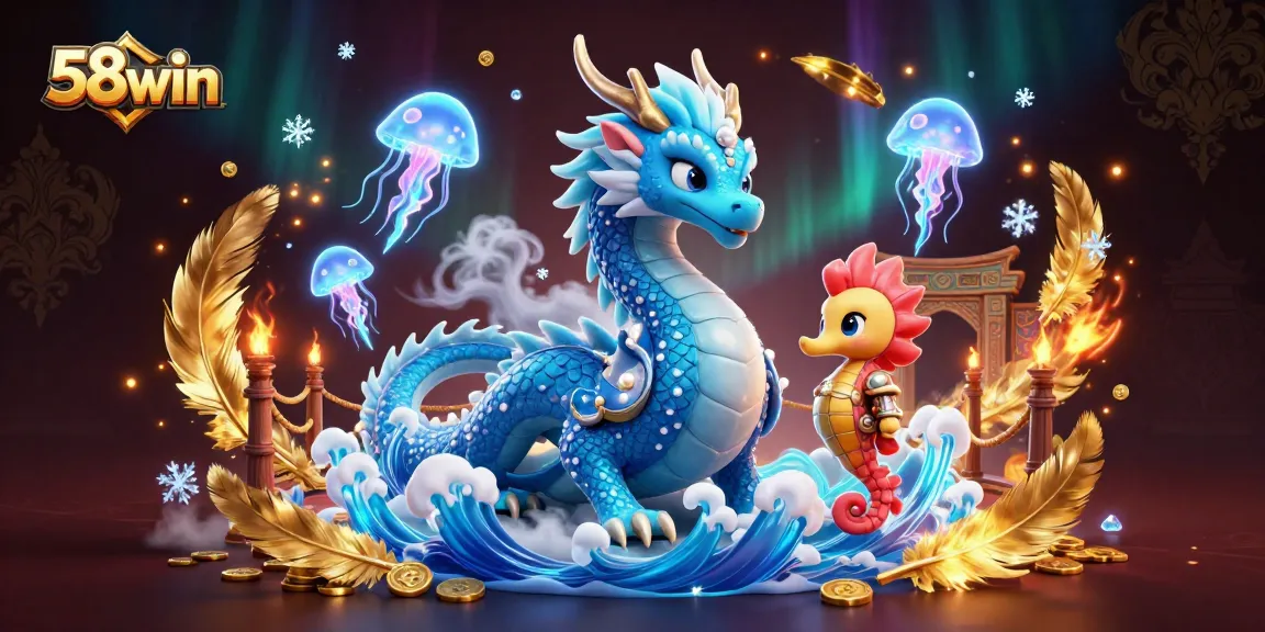 Experience thrilling gaming with 58win, featuring a vibrant underwater scene with a dragon and jellyfish in an exciting casino setting.