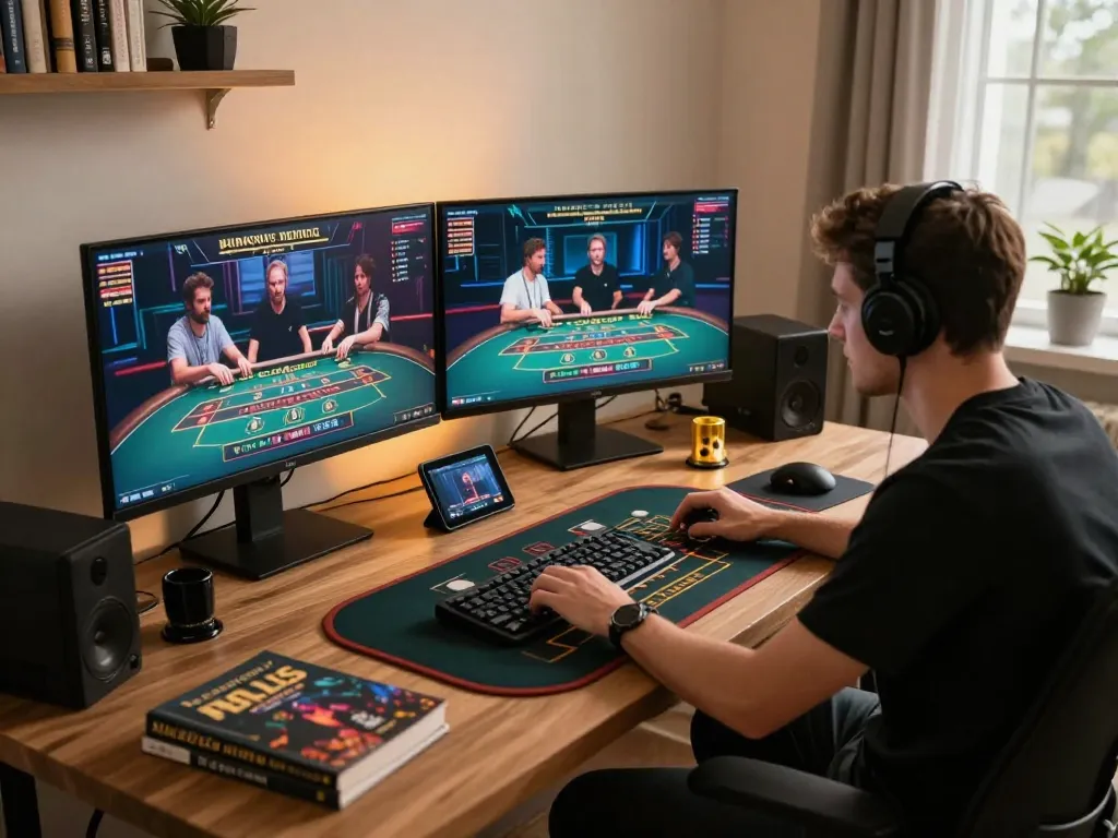 Online player strategizing winning tactics on https://rr88c.org/ for a live casino game at home.