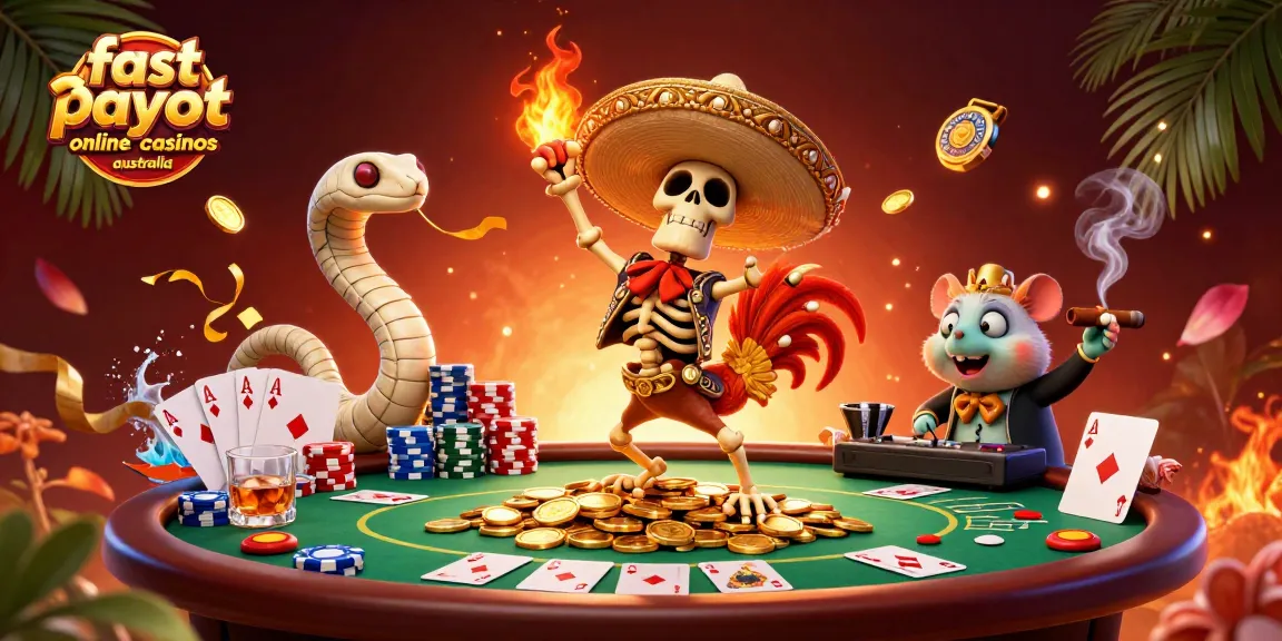 Experience the excitement of fast payout online casinos Australia with vibrant characters celebrating big wins!