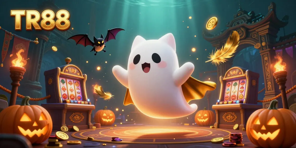 Engage in thrilling moments with TR88's vibrant ghost cat and bat in a bustling casino adventure.