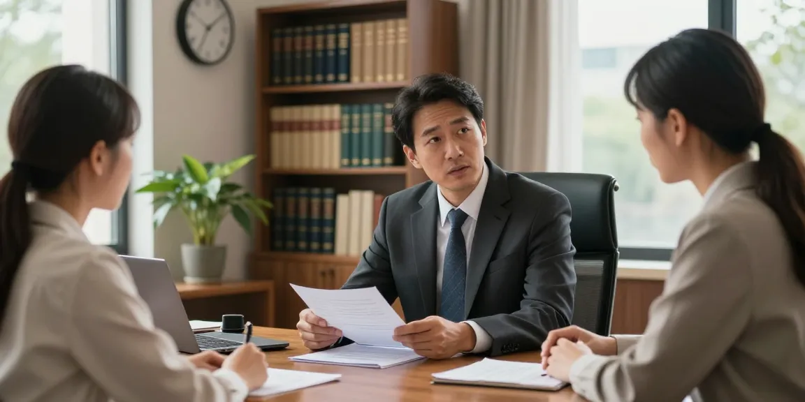 Lawyer consulting with client in professional setting, continue reading this for insights on legal matters.