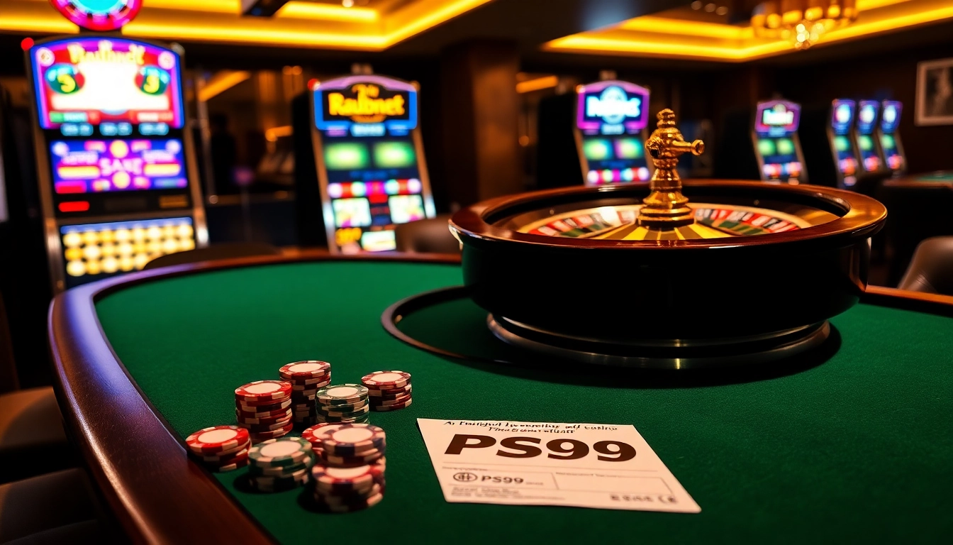 Experience the thrill of Đăng Ký PS99 at a luxurious gambling table filled with cards and chips.