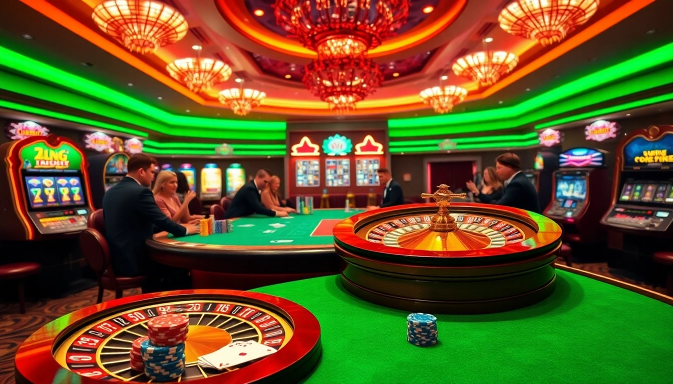Experience excitement at da88st.com with a vibrant poker scene featuring elegant players and a roulette wheel.