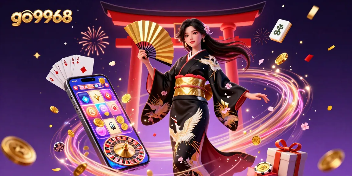 Experience the thrill of go9968 with this vibrant 3D casino illustration showcasing dynamic gaming elements.