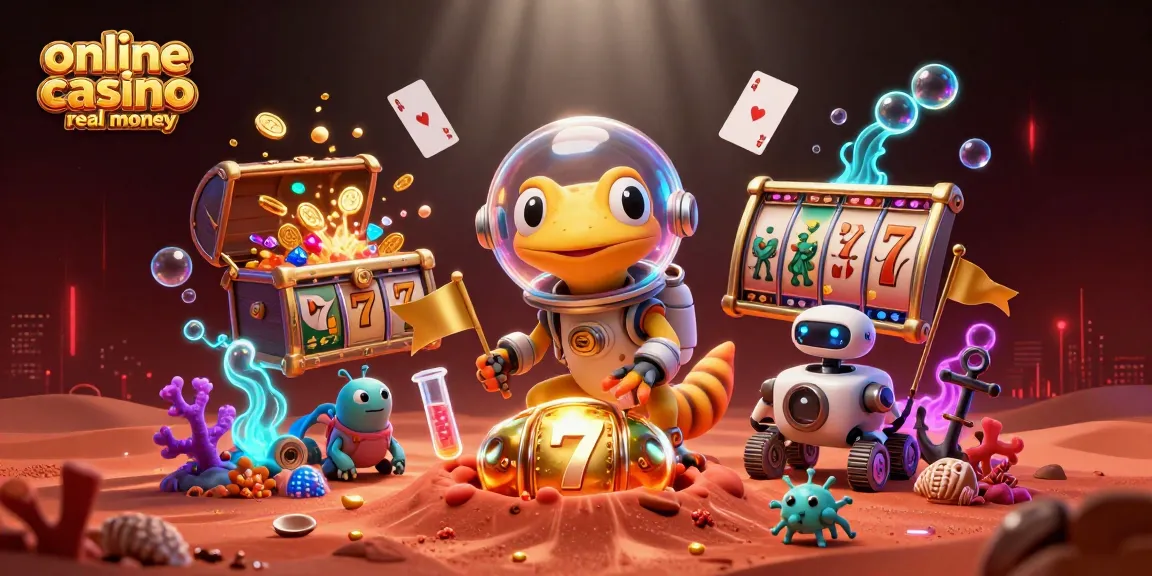 Experience online casino games real money in this vibrant Martian-themed illustration full of excitement.