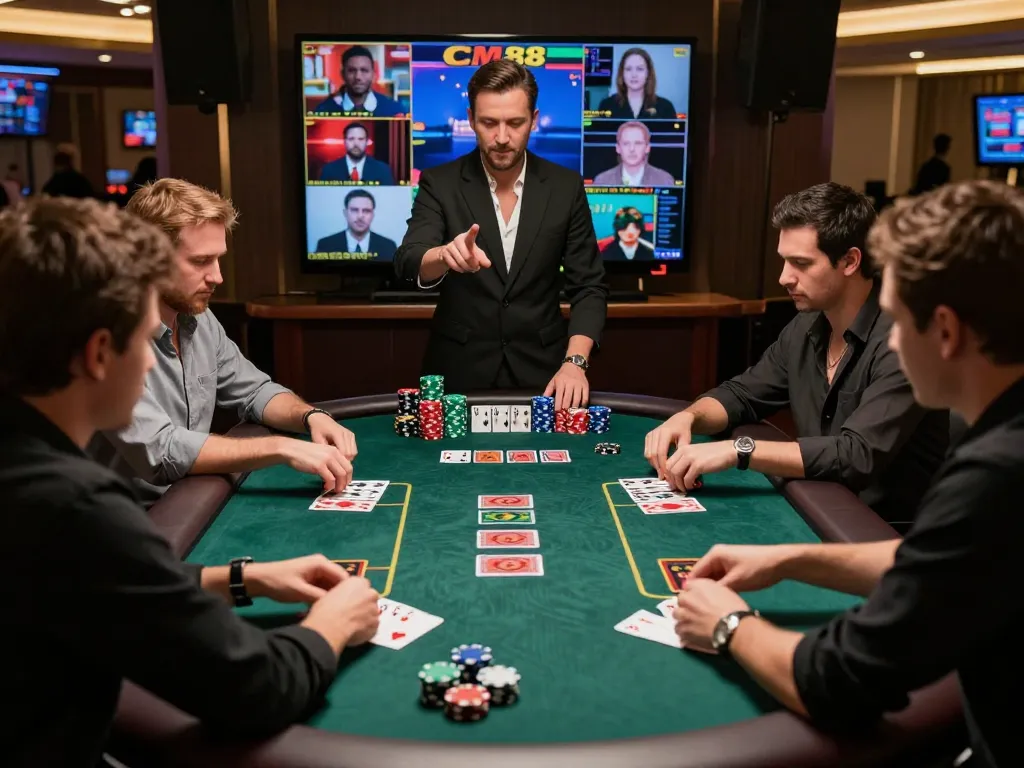 CM88 online casino players intensely strategizing during a live blackjack game.