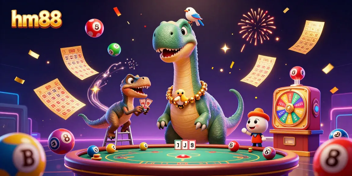Join the excitement at hm88 with a stunning 3D casino scene featuring a brontosaurus and raptor gaming.