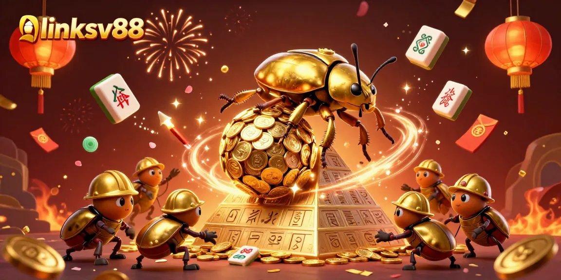 Experience thrilling gameplay with link sv88 featuring golden beetles amidst casino symbols.