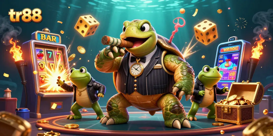 Experience thrilling wins at TR88 with a lively casino scene featuring a snapping turtle and bullfrog enforcers.