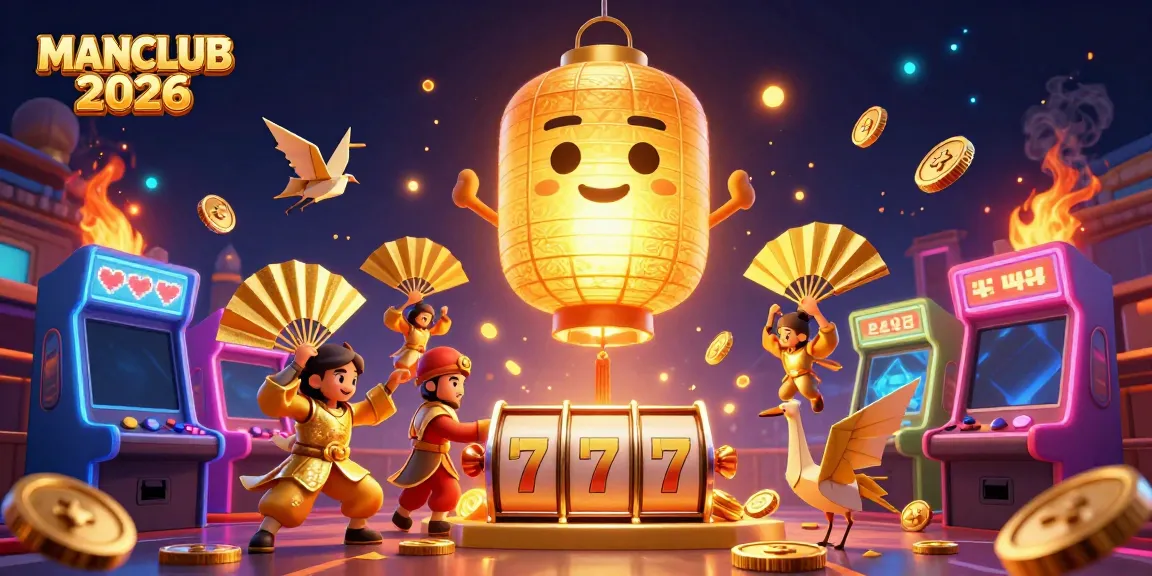 Engage in thrilling gaming adventures at MANCLUB 2026 with vibrant slot machines, glowing elements, and dynamic characters.