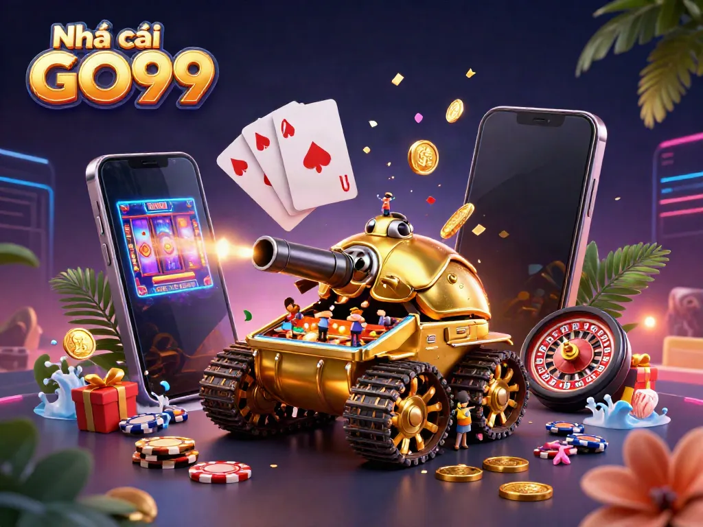 Engage with the vibrant сюрreal scene depicting Nhà cái GO99's miniature casino within a golden beetle tank, showcasing the energetic gaming atmosphere.