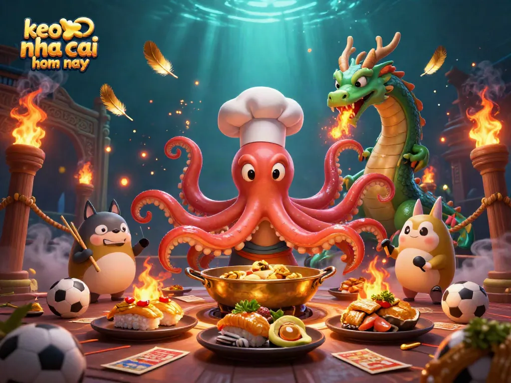 Engage in keo nha cai hom nay with exciting betting elements featuring a unique sushi chef octopus and companions.