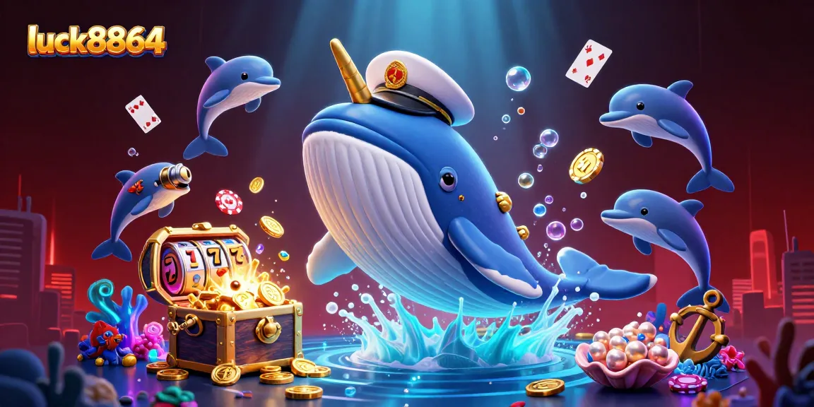 Experience thrilling jackpots at luck8864 with a 3D whale and vibrant casino gameplay elements.