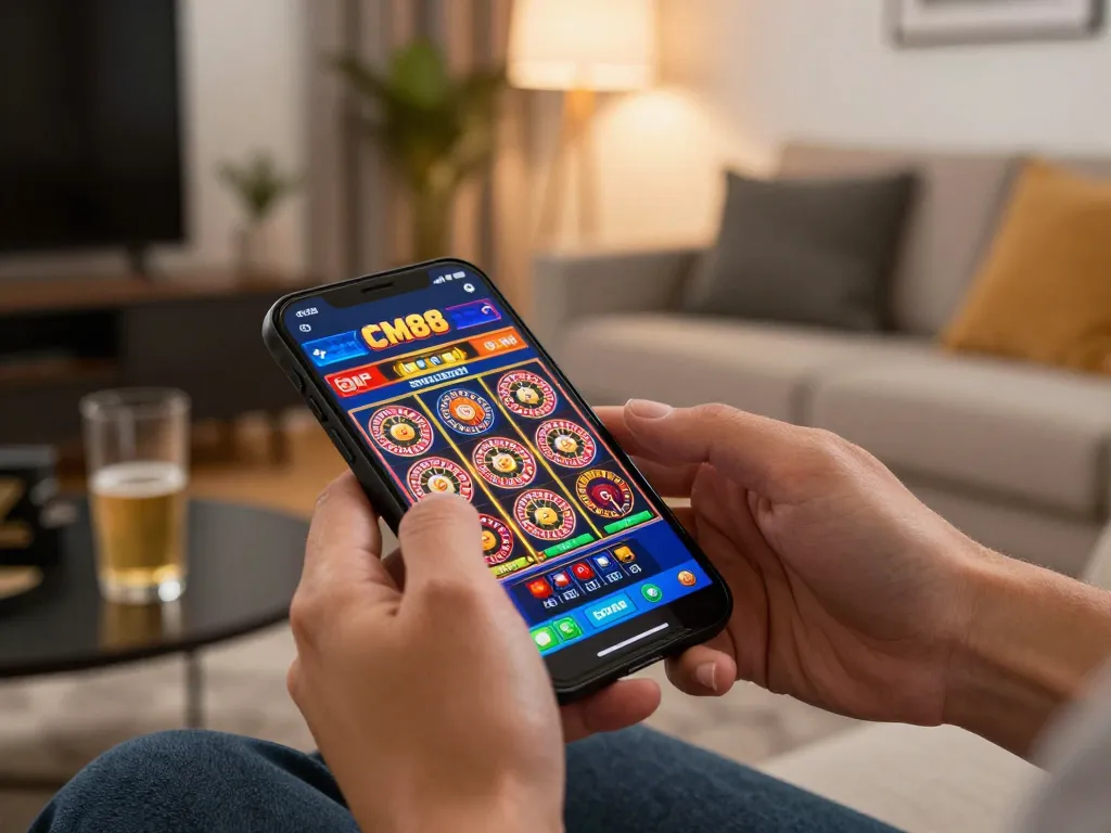 Engaging gameplay on the CM88 app showing vibrant slot graphics and user interaction.