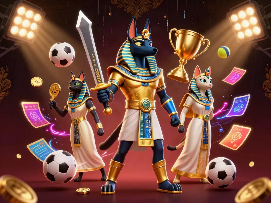 Tải 789CLUB with a dynamic scene featuring Egyptian warriors and sports elements in 3D illustration.