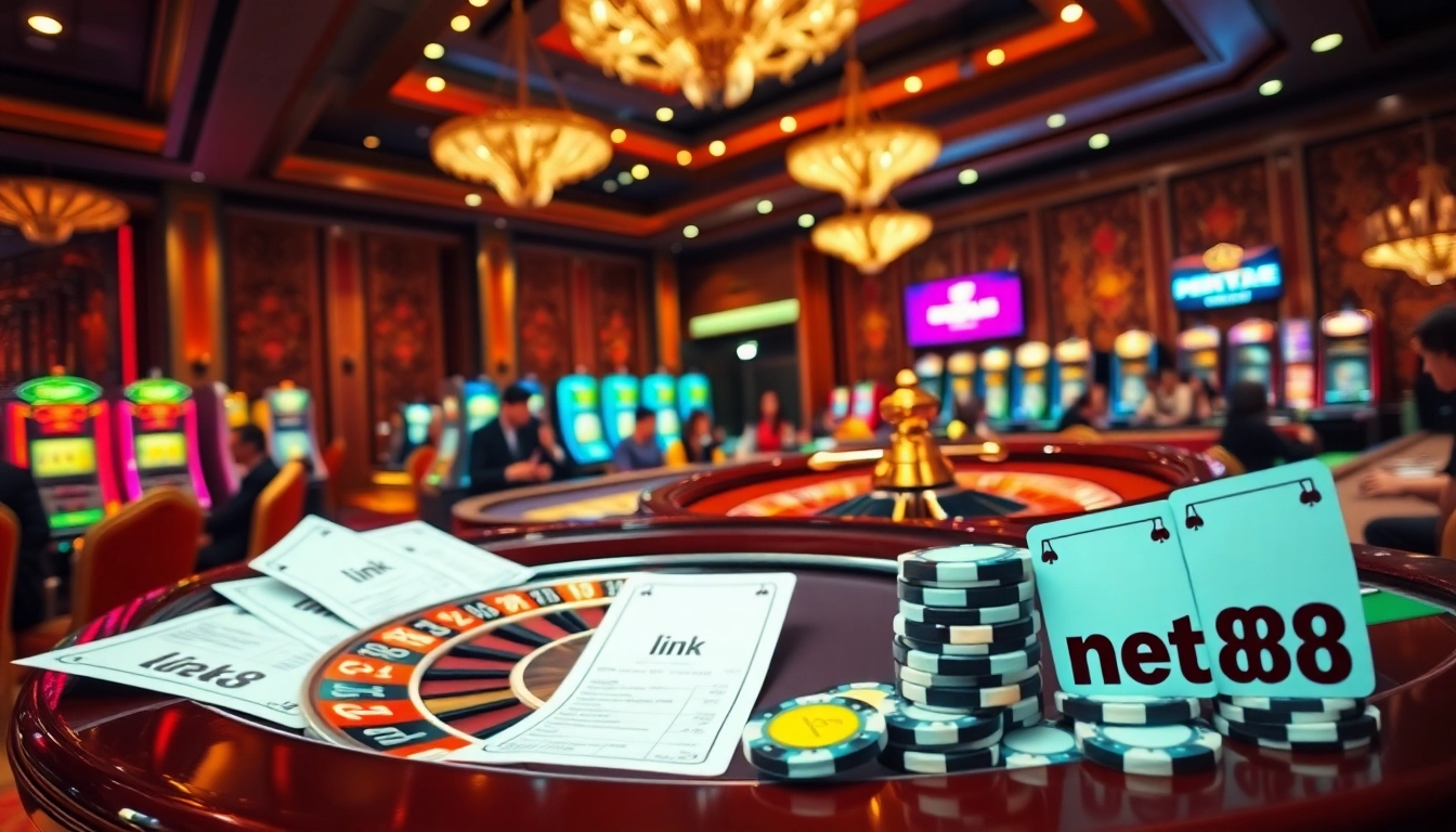Experience the thrill of elite gaming at link net88, showcasing a vibrant casino atmosphere.