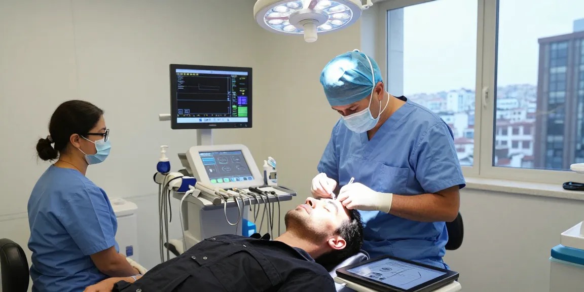 Hair transplant Istanbul procedure in a modern clinic illustrating skilled surgeon and patient care.