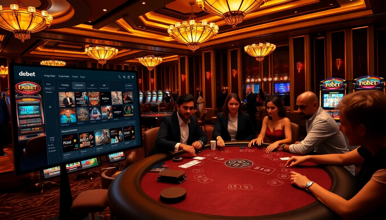 Experience the thrill of debet with players at an upscale casino poker table.