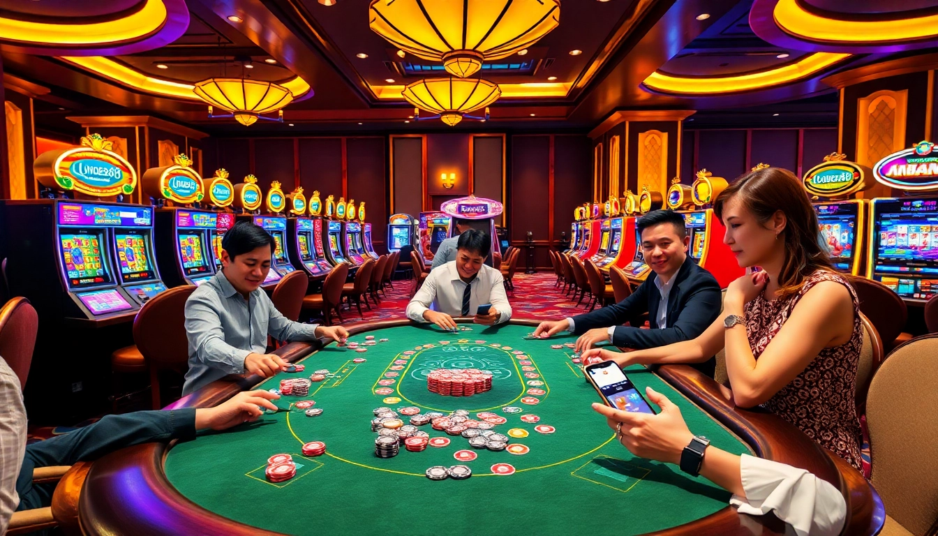 Engaging gamblers experience lode88 with vibrant casino tables and bright slot machines.