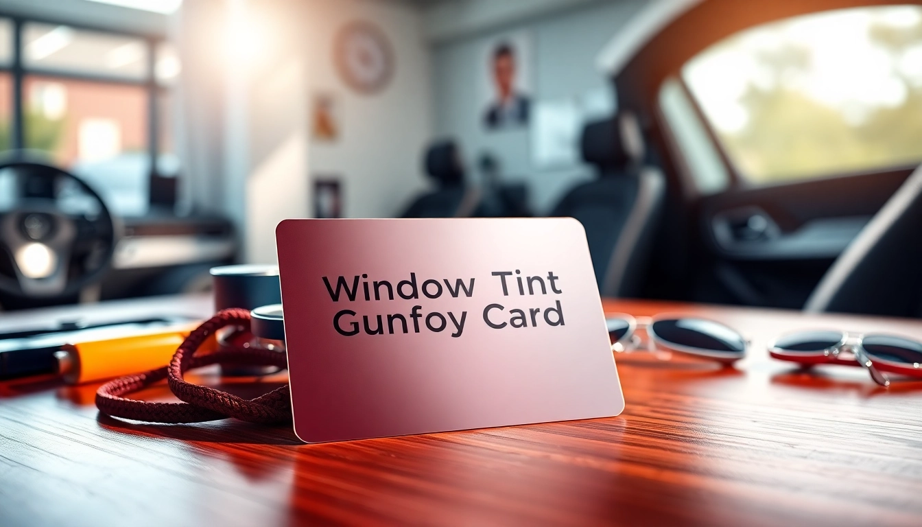 Presenting a window tint gift card alongside car accessories to enhance your vehicle.