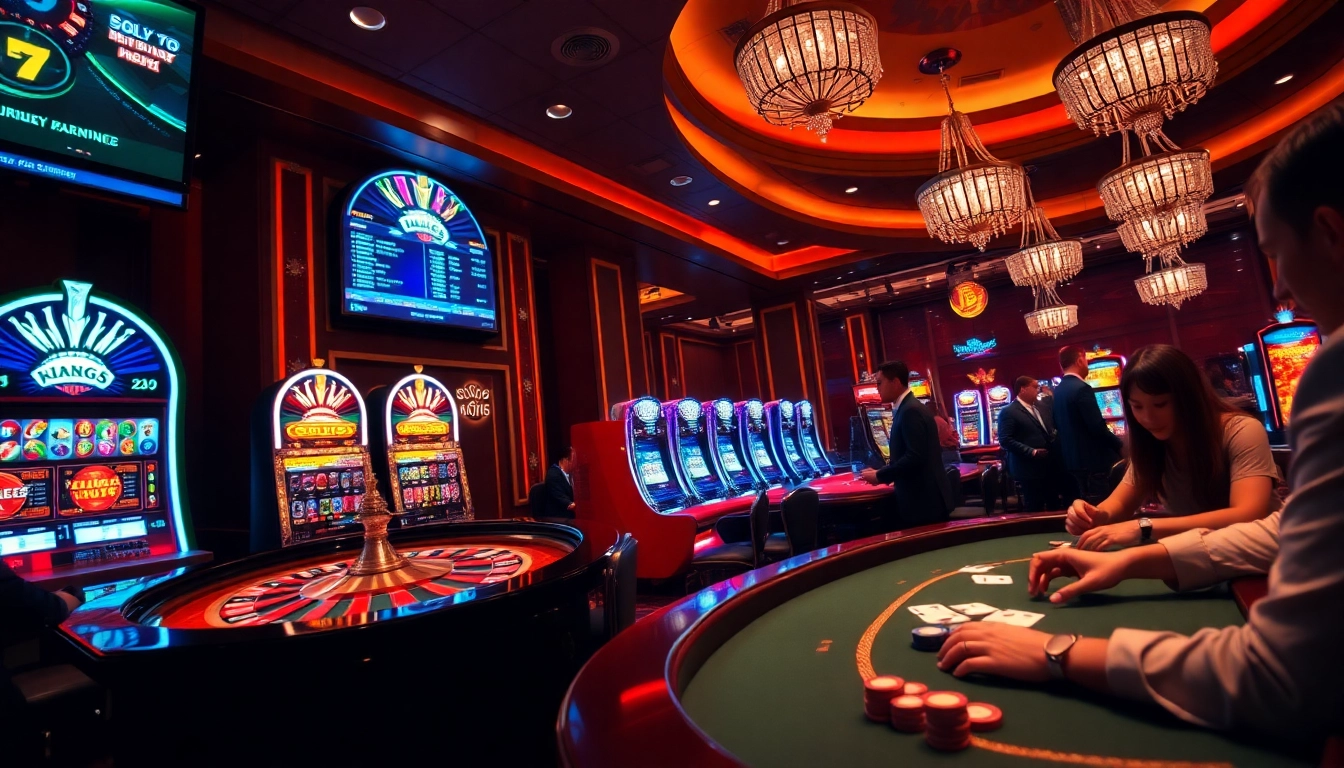 Experience thrilling gambling action at king88 with vibrant slot machines and elegant poker tables.